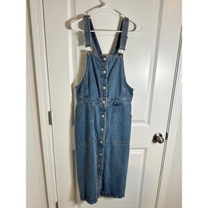 H&M Denim Jean Button Front Midi Length Overalls Dress‎ Women's Size 12